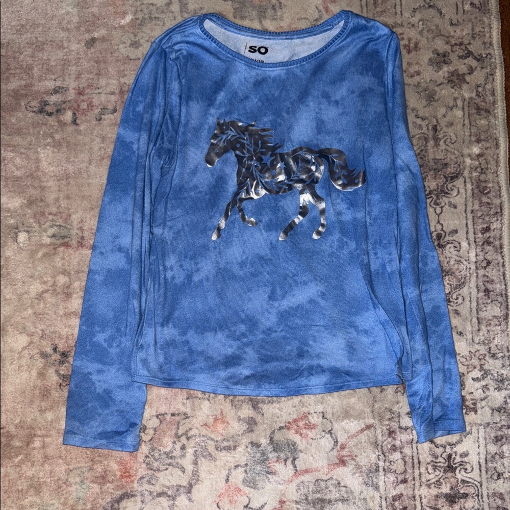 SO Blue Tie-Dye Long Sleeve with Horse Graphic
